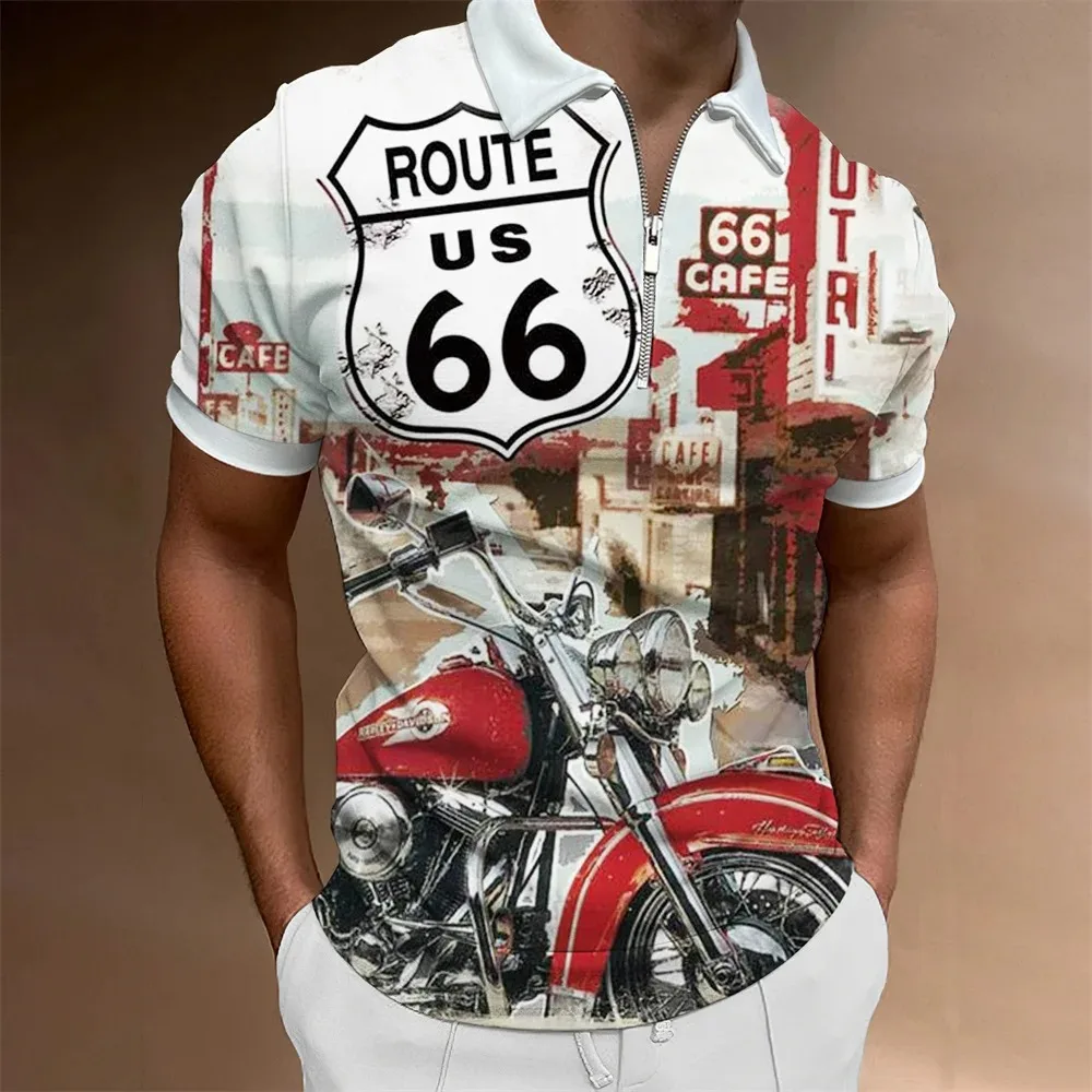 

Men Hot-Selling Retro Route 66 3D Printed Polo Shirt Male Casual Short Sleeve Tees Fashion Business Oversized Lapel Men Clothing