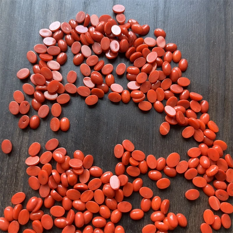 3*5*7MM Oval Orange Red Coral Beads Dome 10PCS Semicircle Flat Back Cabochons Half Round Mineral Gem Cameo