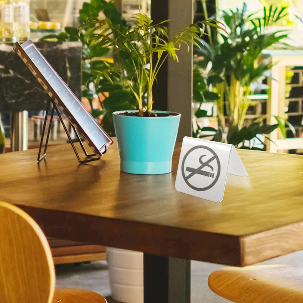 3Pcs No Smoking Sign Stainless Steel Double-Sided Tabletop Indicator for Business Restaurant Hotel Office No Smoking Indicator