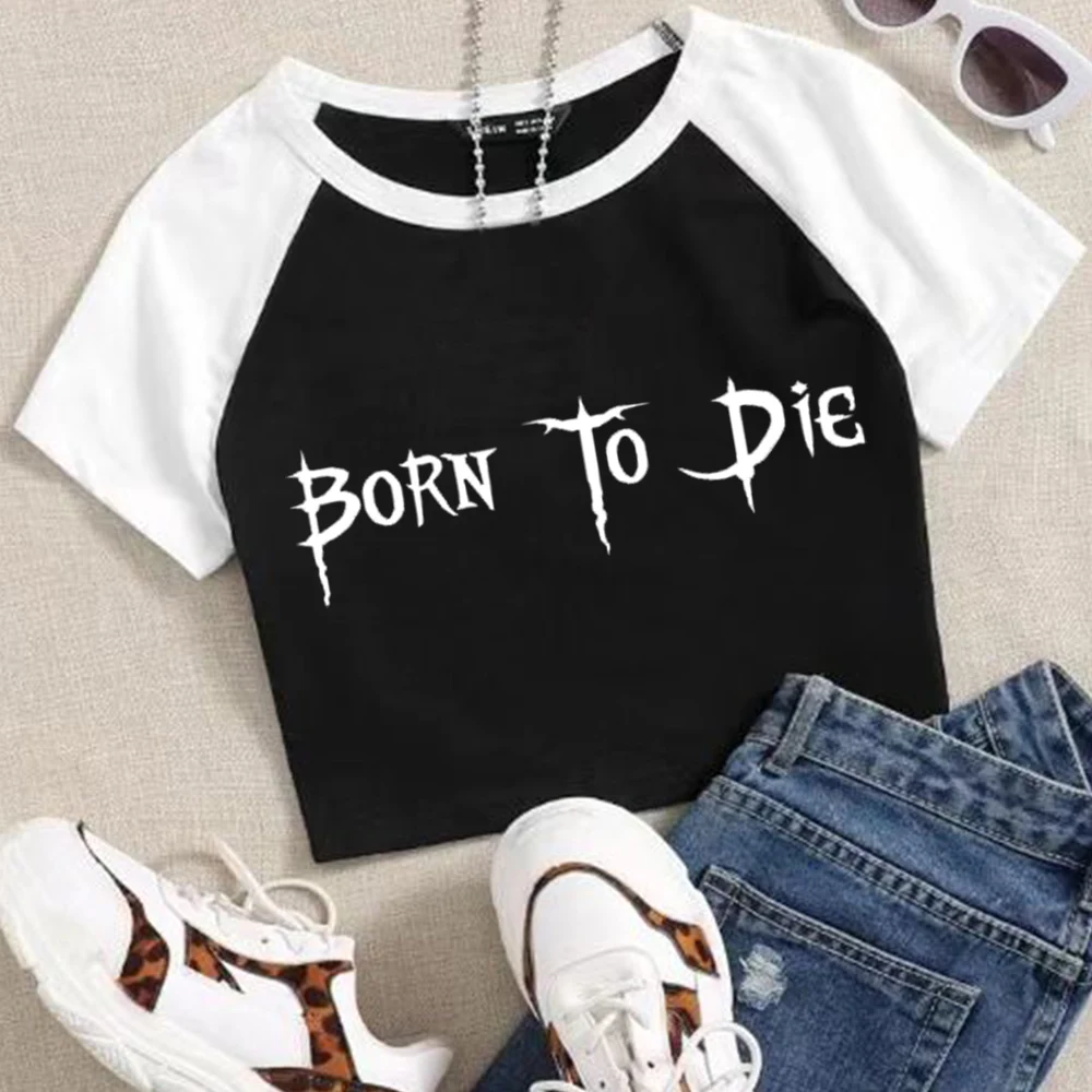 

Born To Die Lana Del Rey 2024 Crop Tops T-Shirt Girls Super-short Fans Gift Regular O-Neck Short Sleeves Printing Fashion