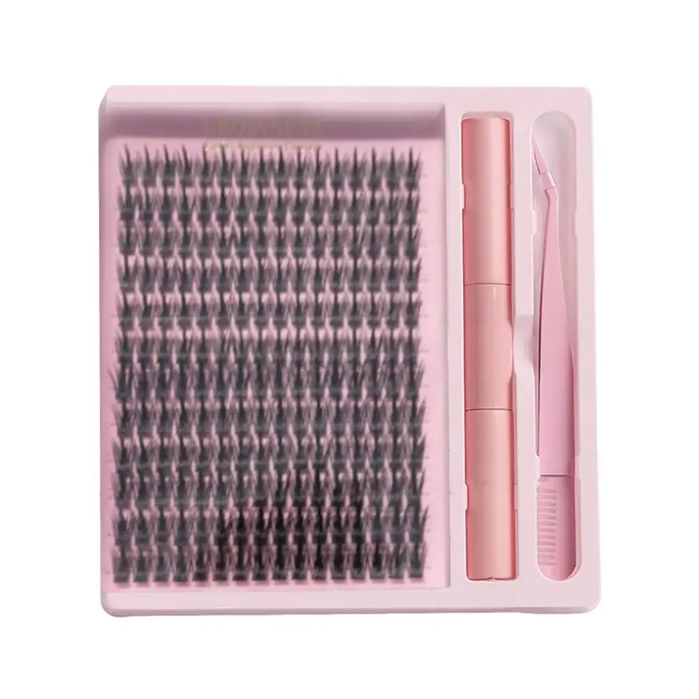 Kit de extensão de cluster de grande capacidade, conjunto de cílios individuais, cílios postiços finos e fofos com cola e kit de pinça