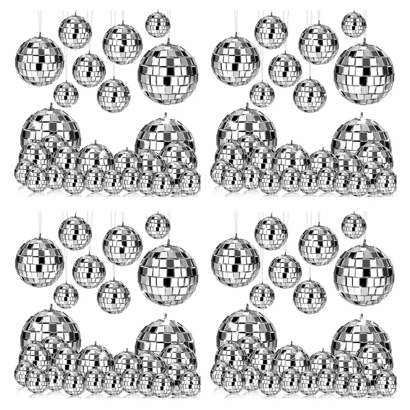 

96 Pcs Mirror Disco Ball Hanging, Glass Disco Ball Decor, Disco Party Decorations, For Holiday Party Decor With Rope