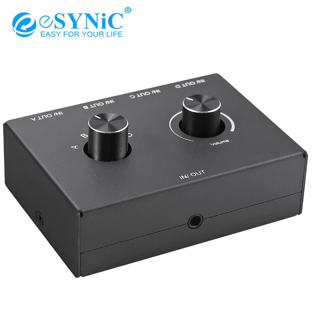 eSYNiC 4x1/1x4 3.5mm Stereo Audio Switcher Splitter 4 Port 4 Way Audio Splitter Switch Switcher For Passive Speaker Headphone