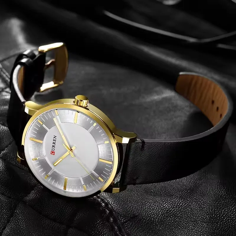 CURREN 8332 Fashion Matching Single Item Leather Strap Quartz Men's Watch Casual Simple Style Waterproof Practical Men's Watch