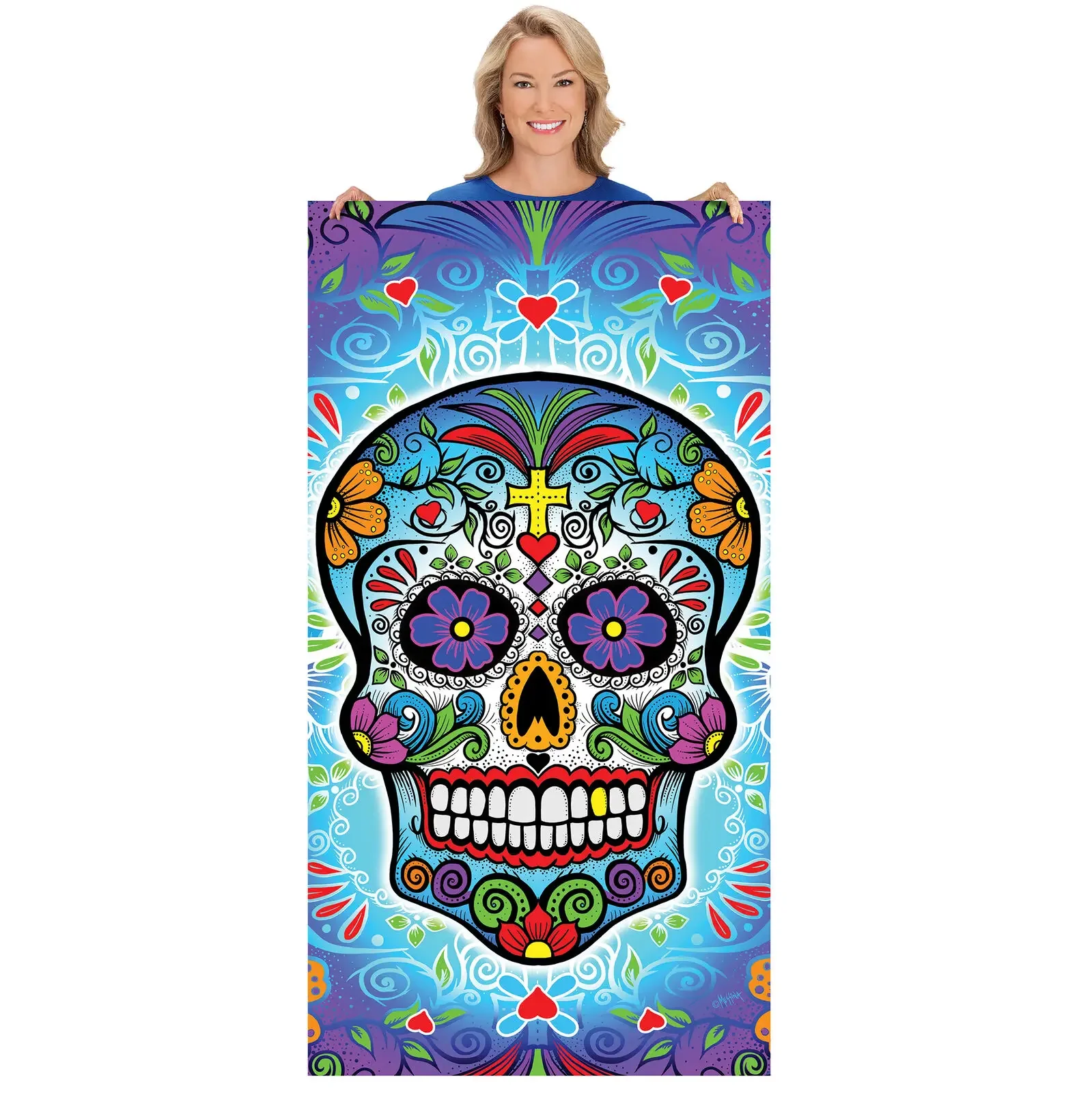 Vibrant Sugar Skull Design Quick Drying Towel