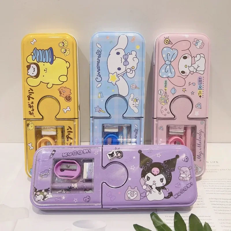 

New Sanrio anime cartoon cute 2-layer pencil case Mymelody Kuromi cinnamon roll pencil case boys and girls school supplies gifts