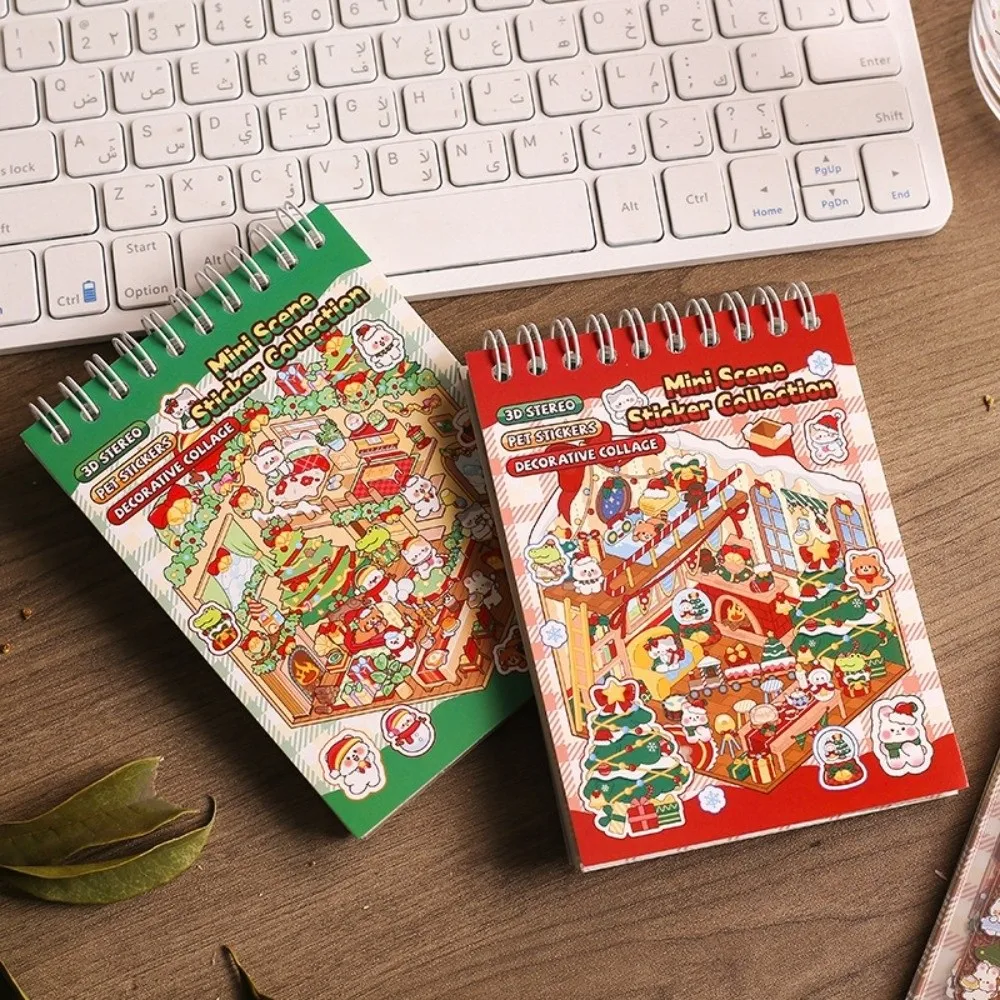 Merry Christmas Miniature Scenes Sticker Mini Size 6 Scenes DIY Sticker Books Creative Crafting Cartoon Pocket Sticker Book