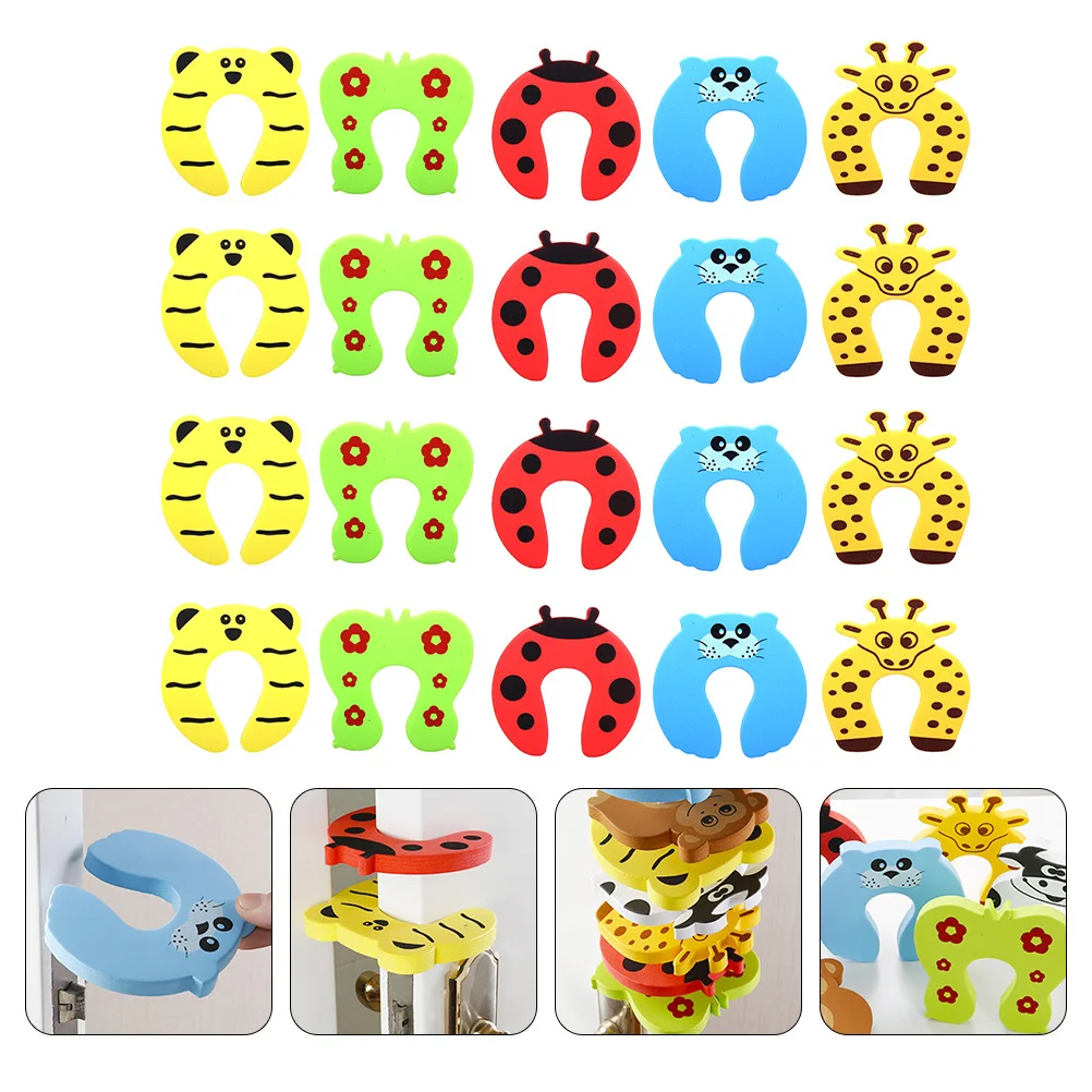 20 pçs rolha de porta protetor de dedo do bebê dos desenhos animados design animal durável macio anti-colisão suporte de porta para crianças
