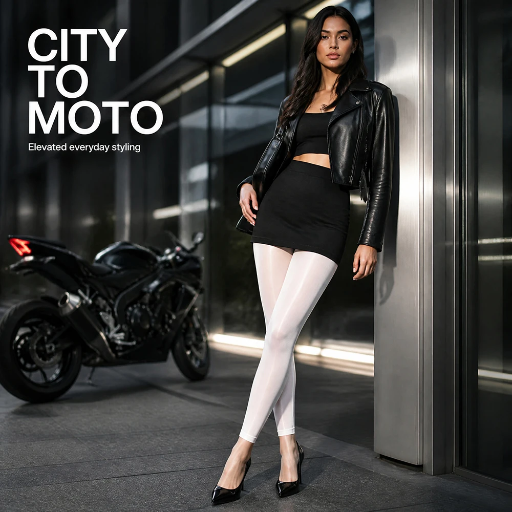 Damen High-Waist Glänzende Strumpfhose ohne Fußteil, Halbtransparent, mit Pferdeöl, Ultra-Elastisch, Kontrolleffekt, Einfarbig, Standard-Leggings