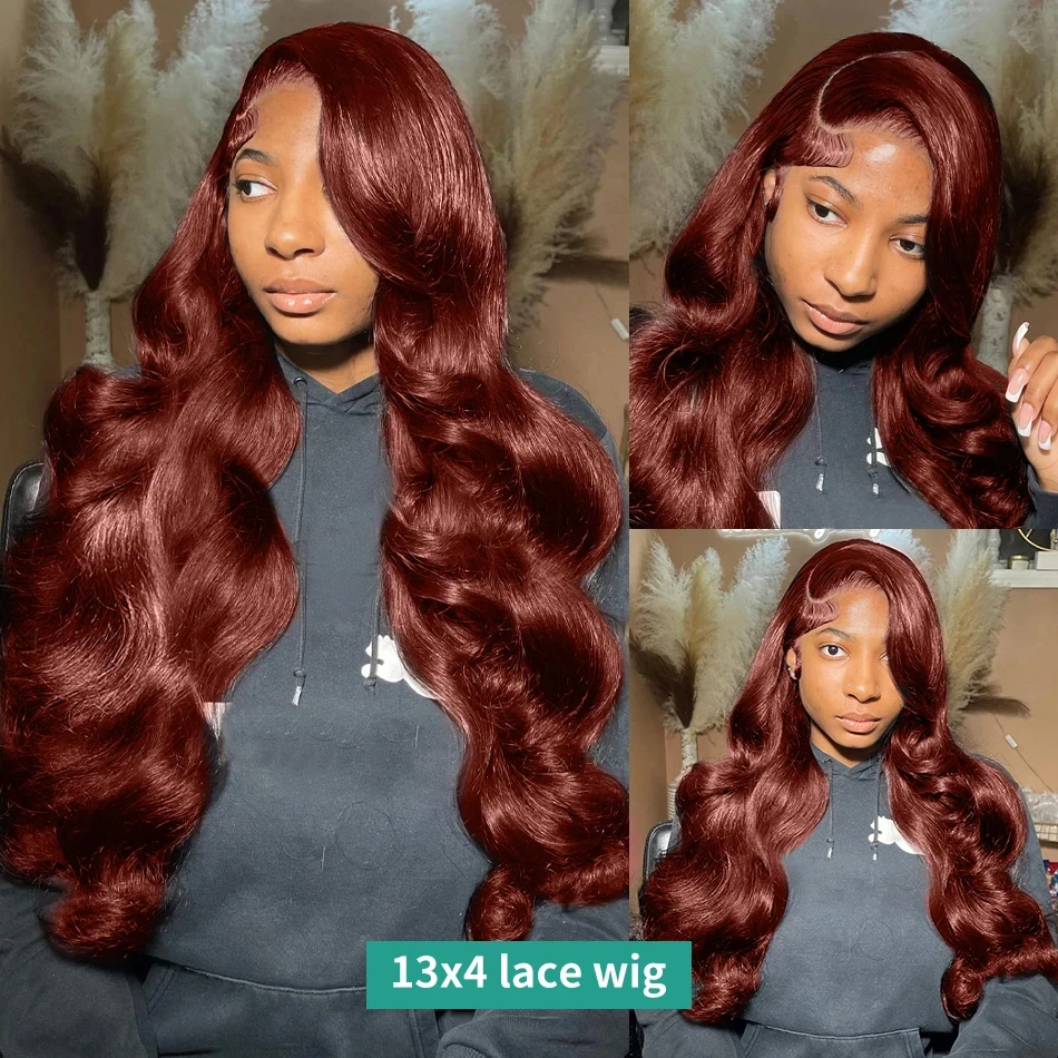 13x4 Reddish Brown Lace Frontal Wigs HD Transparent Body Wave Lace Front Human Hair Wigs  Brown Colored 4x4 Lace Wig