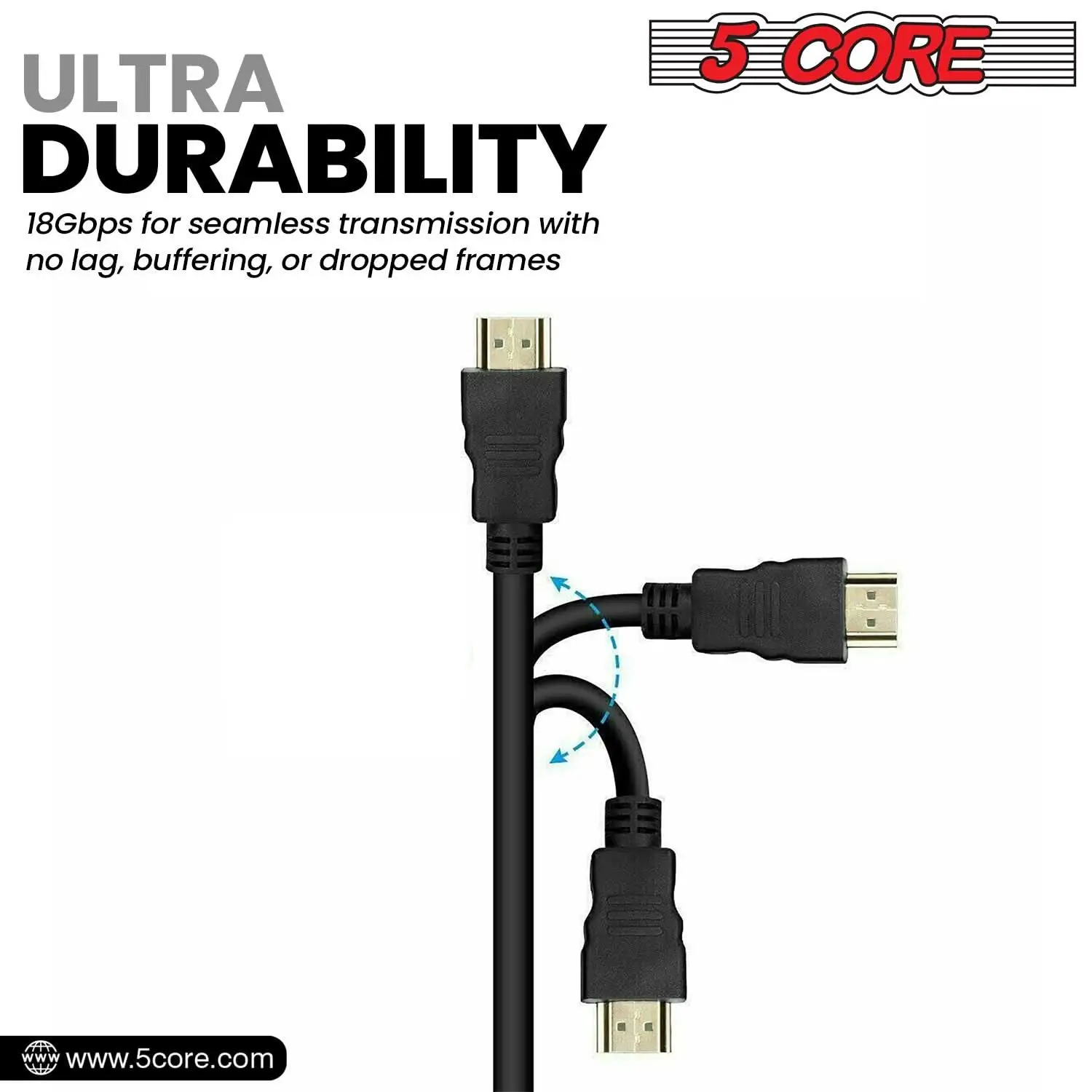 كابل HDMI عالي السرعة بطول 6 أقدام وسلك كمبيوتر 18 جيجابت في الثانية 2.0 4K بسرعة 60 هرتز HDR متوافق مع تلفزيون Roku HDTV PS5 Blu Ray - HDMI