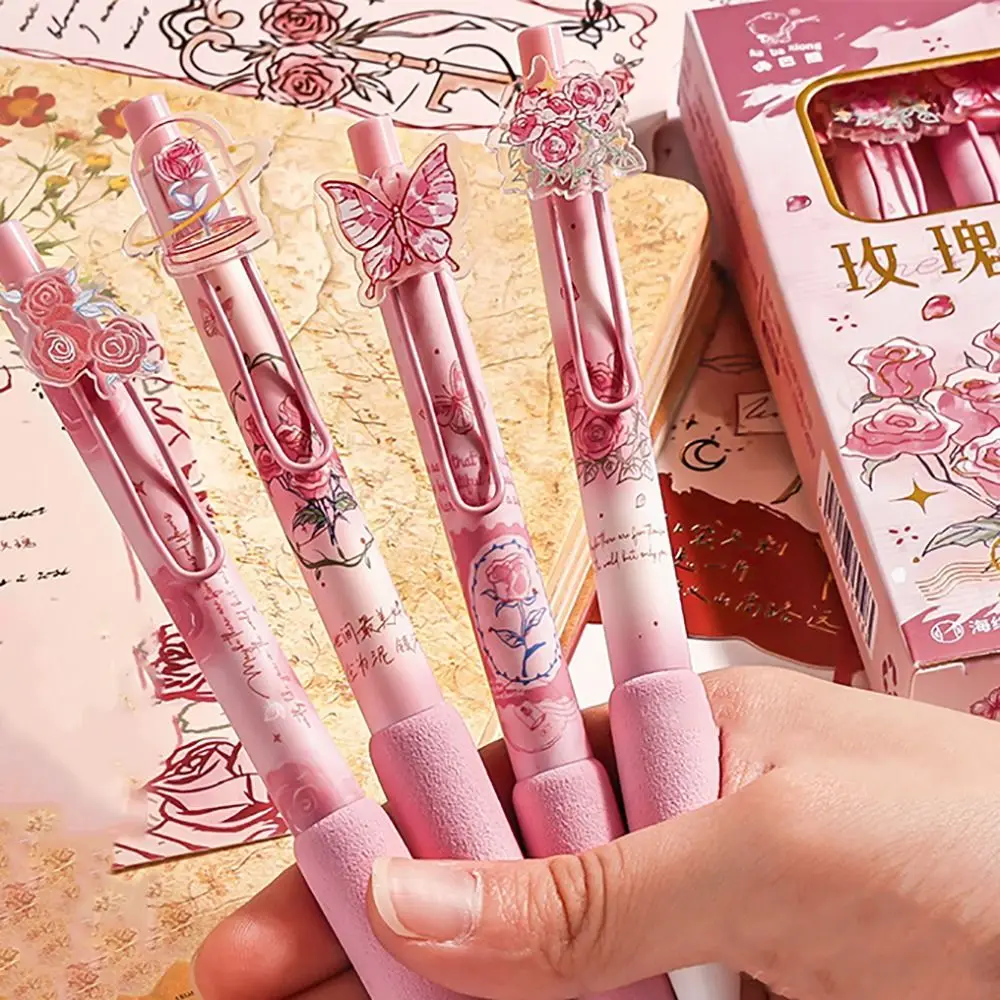 

4PCS/Set Creative Soft Grip Gel Pen Press Type 0.5mm Black Ink Neutral Pen Patch Ballpoint Pen School Office