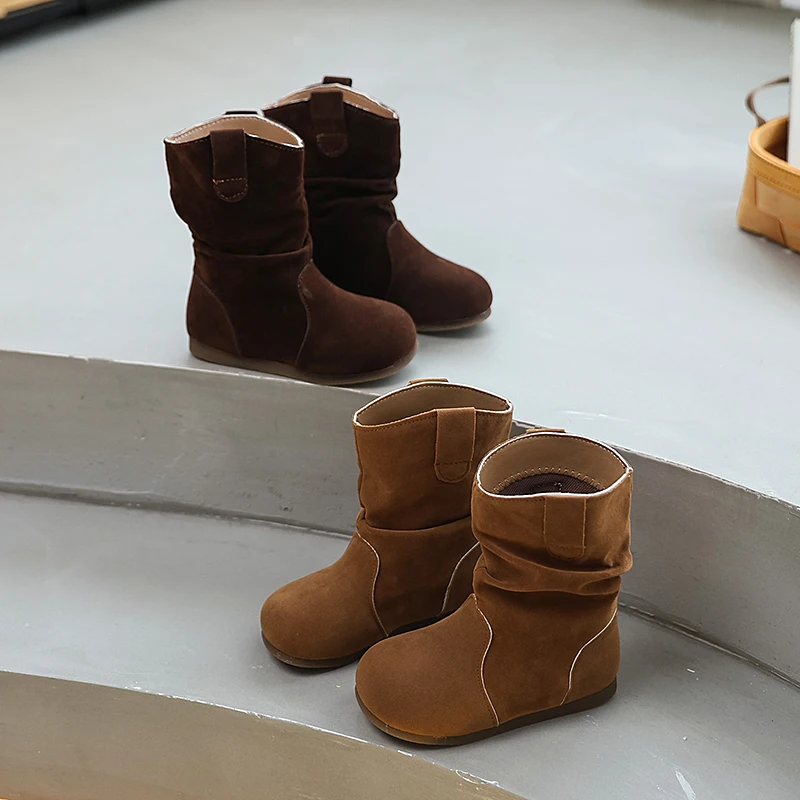 

New Retro Kids Ankle Boots Simple Fashion Girls Causal School Leather Boots Outdoor Non-slip Versatile Children Leather Boots