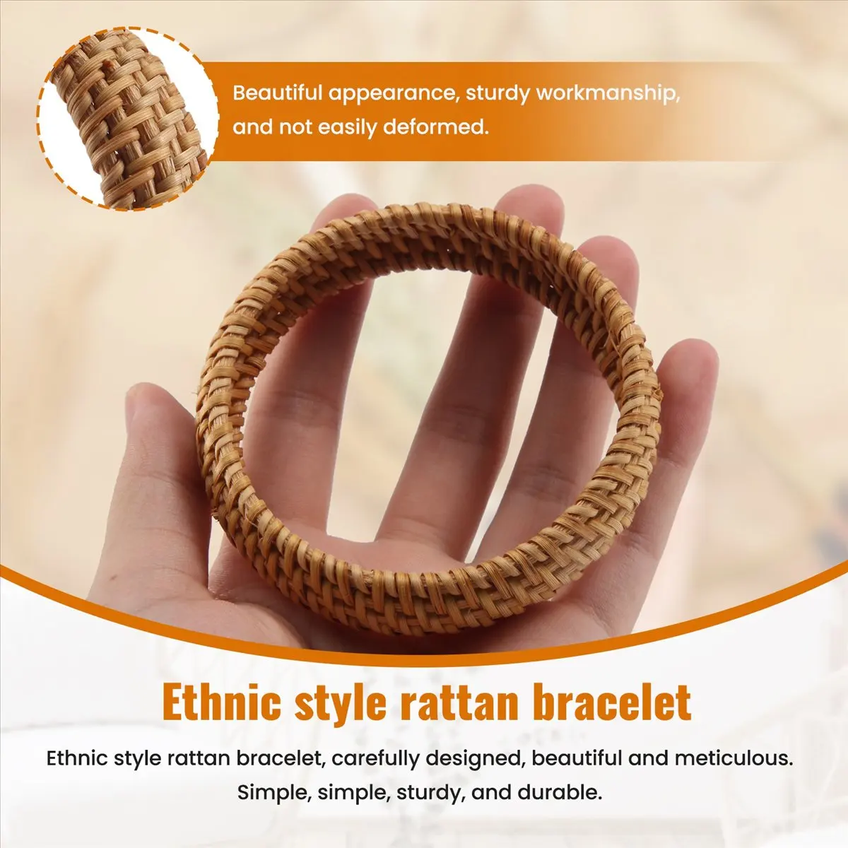 Efficient- Ethnic Style Hand-Woven Rattan Bracelet Simple Big Round Rattan Bracelet Ladies Jewelry