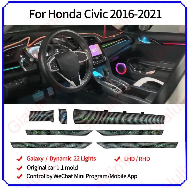 

Gialulimn LED Backlight for Civic 2016-2021 LHD RHD Atmosphere Ambient Light MoodLight Lamp Interior Kit Decorative lighting