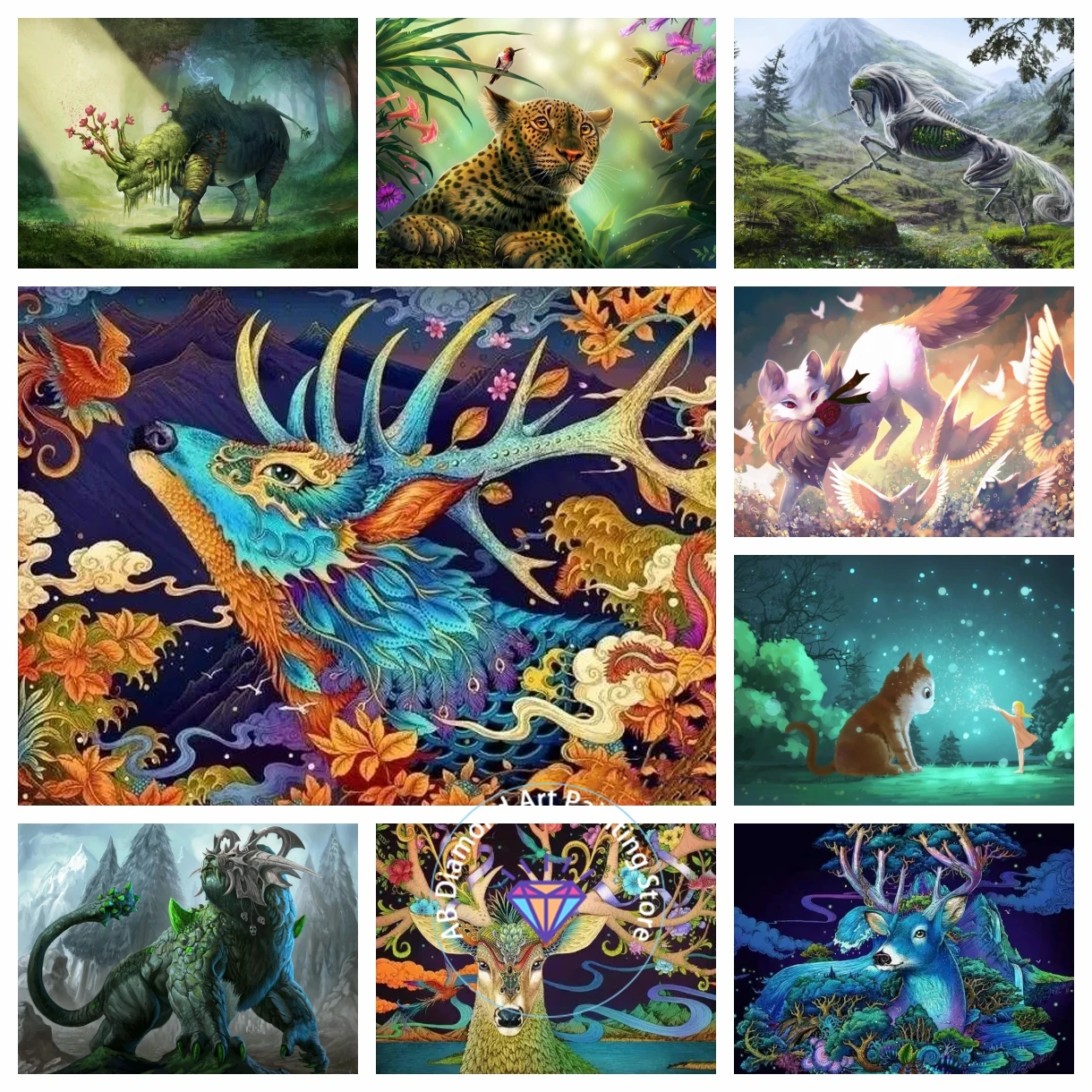 

AB Diamond Painting Kit 5D DIY Mosaic Animal Cartoon Fox Tiger Deer Cat Cross Stitch Embroidery Jewelry Bedroom Decoration