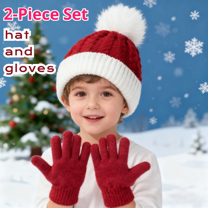 

Новый рождественский детский комплект из двух предметов с вязаной шапкой и перчатками для осеннего и зимнего праздничного сезона