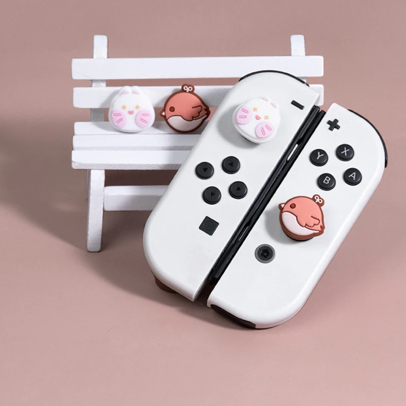 4pcs Bear Rabbit Silicone Thumb Stick Grip Cap Joystick Cover For Switch NS Oled/Lite Joy-con Controller Soft Protector Case