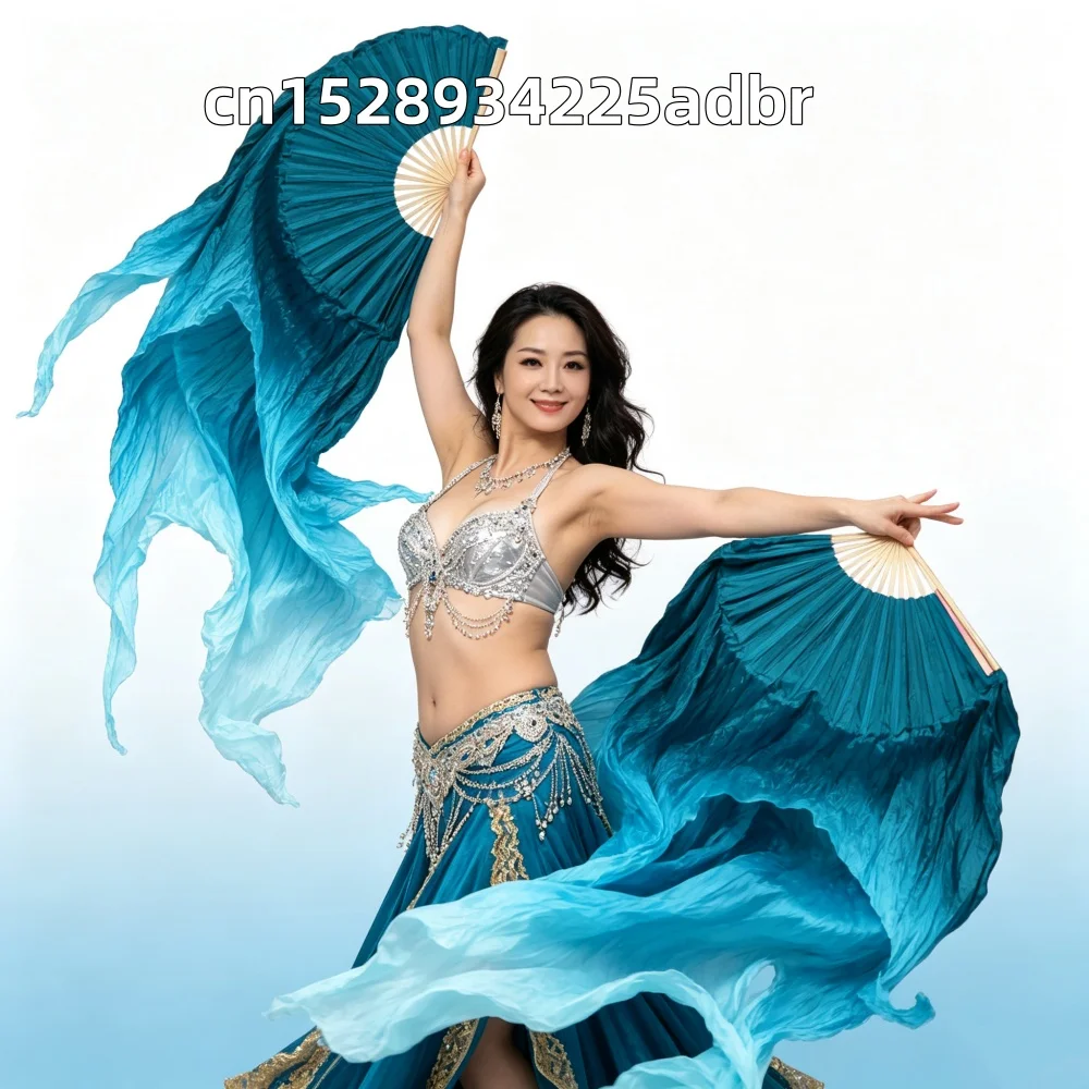 1PC/1Pair Double Layer Gradient Real Silk Dance Fan Customizable in Size and Color for Chinese Folk Belly Dance Performance Fans