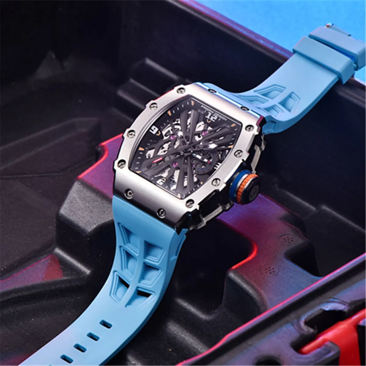 2024 New PAGANI DESIGN Men\'s Quartz Watches VH65 Movt Skeleton Dial 100M Waterproof Sport Rectangle Sapphire Glass Watch for Men