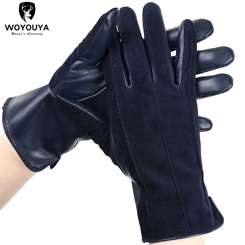 Guantes de cuero de ante de colores para mujer, guantes cálidos de invierno, de piel de oveja de alta gama, 2007