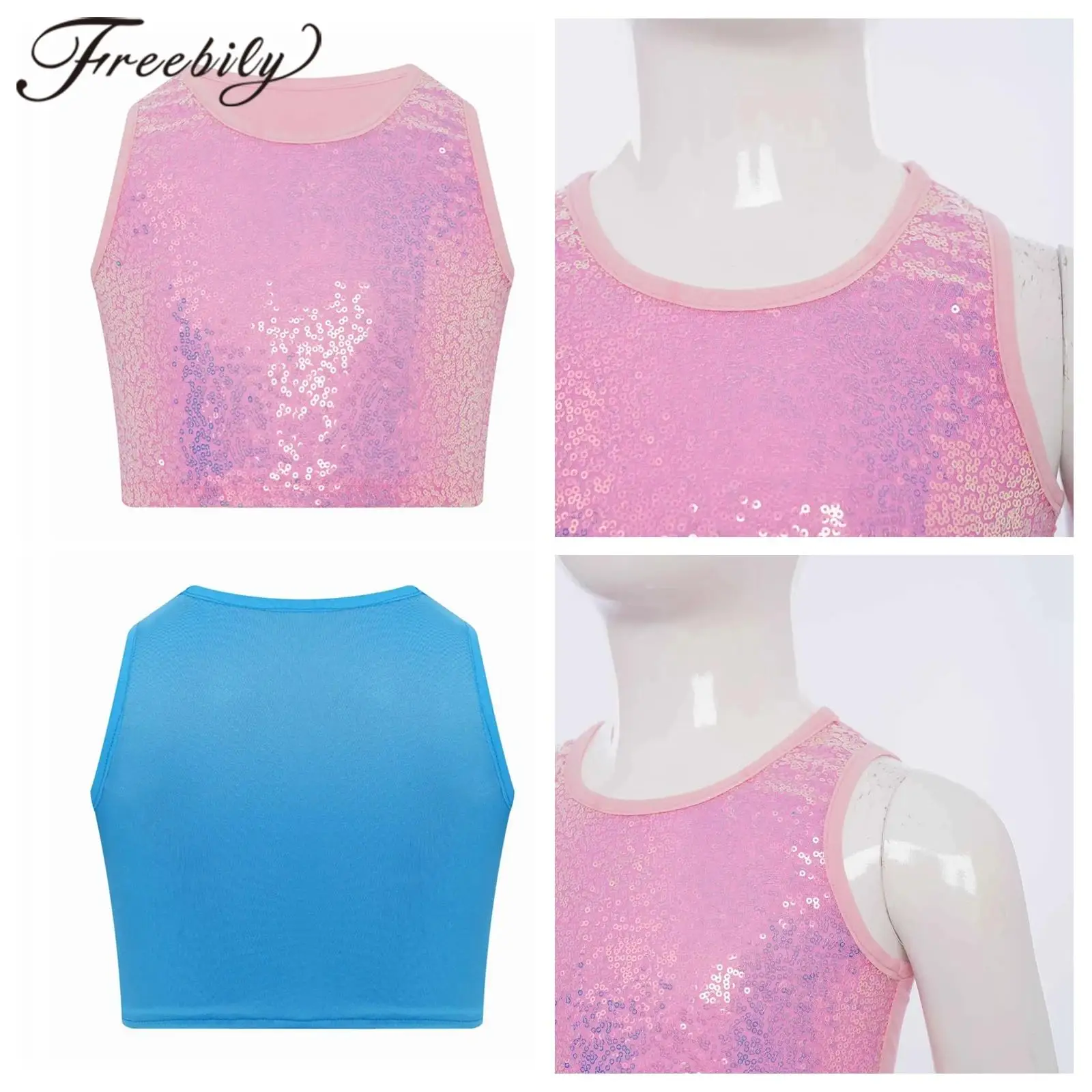 

Модный детский укороченный топ для джазовых танцев, майки без рукавов, костюм для уличной сцены, блестящие топы для девочек, сверкающий жилет с пайетками