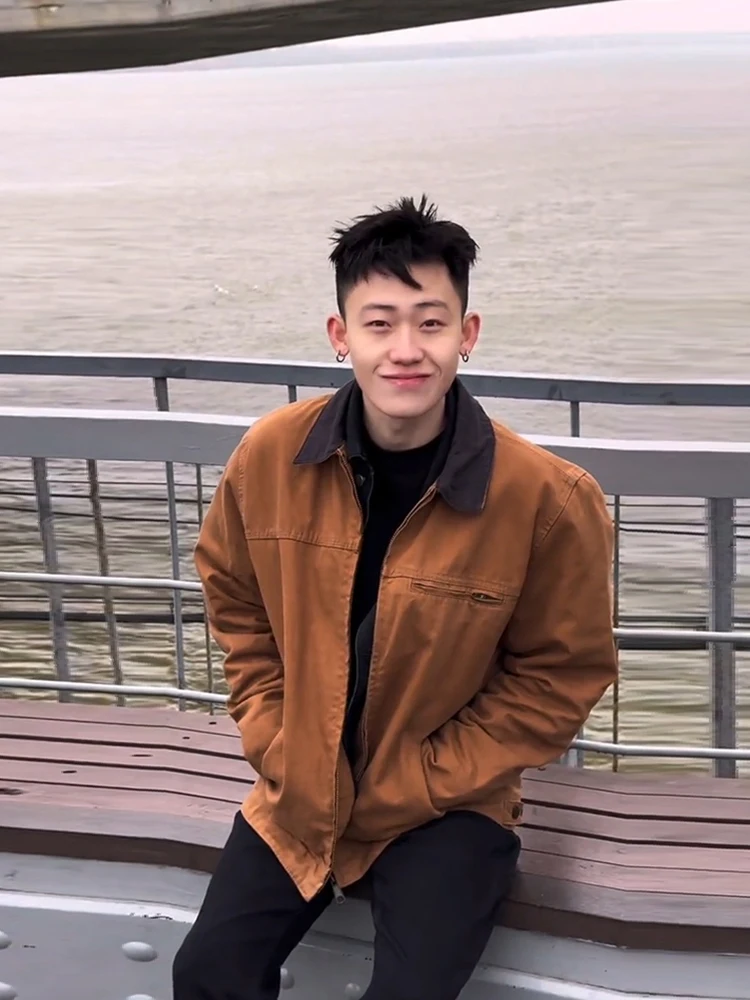 

ort American Sle Men's Jaet Haome Detroit Workwear Vintage Baseball orm Zipper Decoration Stand Fit Polyester...