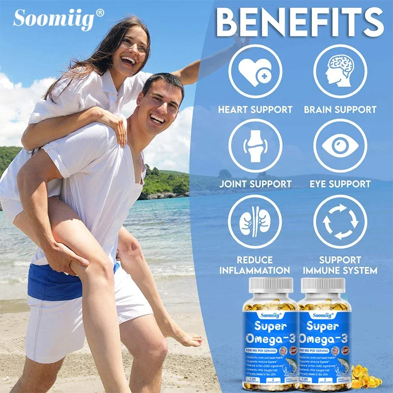 Fish Oil, Dietary Supplement, Super Omega-3, for Brain, Immune, Heart Health, Non-GMO & Gluten Free, 120 Rapid Release Softgels