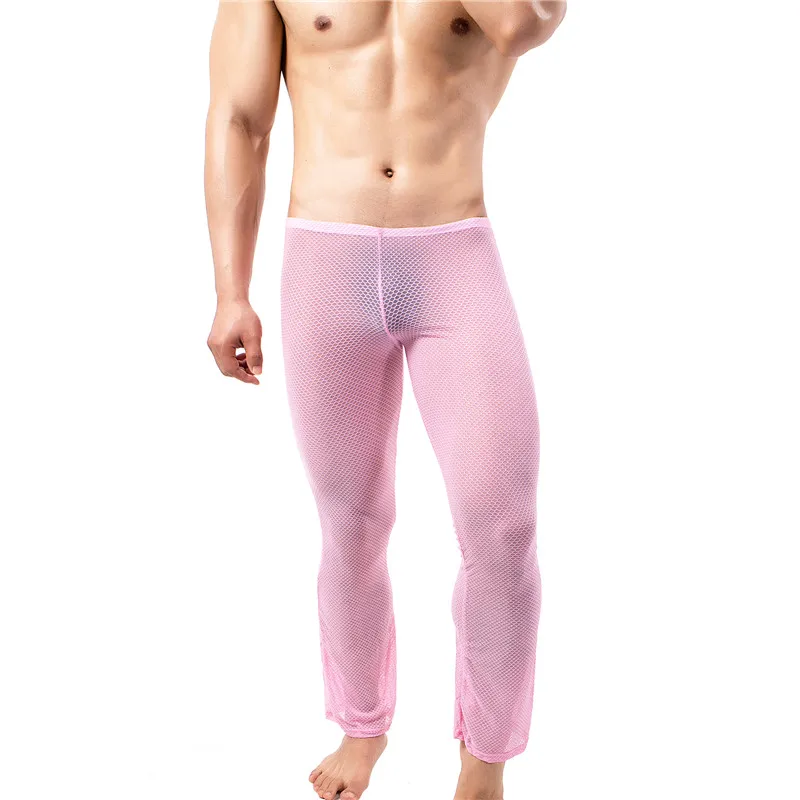 Men Underwear Pants Mesh See Through Long Johns Breathable Loose Trousers Transparent Sleep Bottoms Gay Pajama Pants Homewear