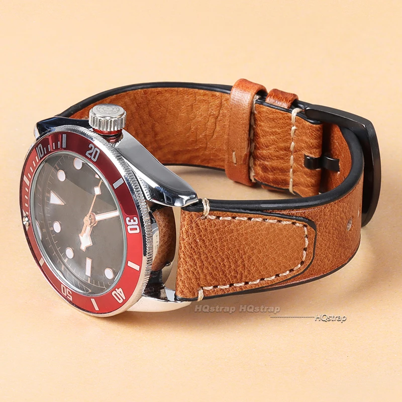 18mm 20mm 22mm Retro Genuine Leather Watchband for Tudor Stitching Vintage Bracelet for Seiko Cowhide Leather Strap for Rolex