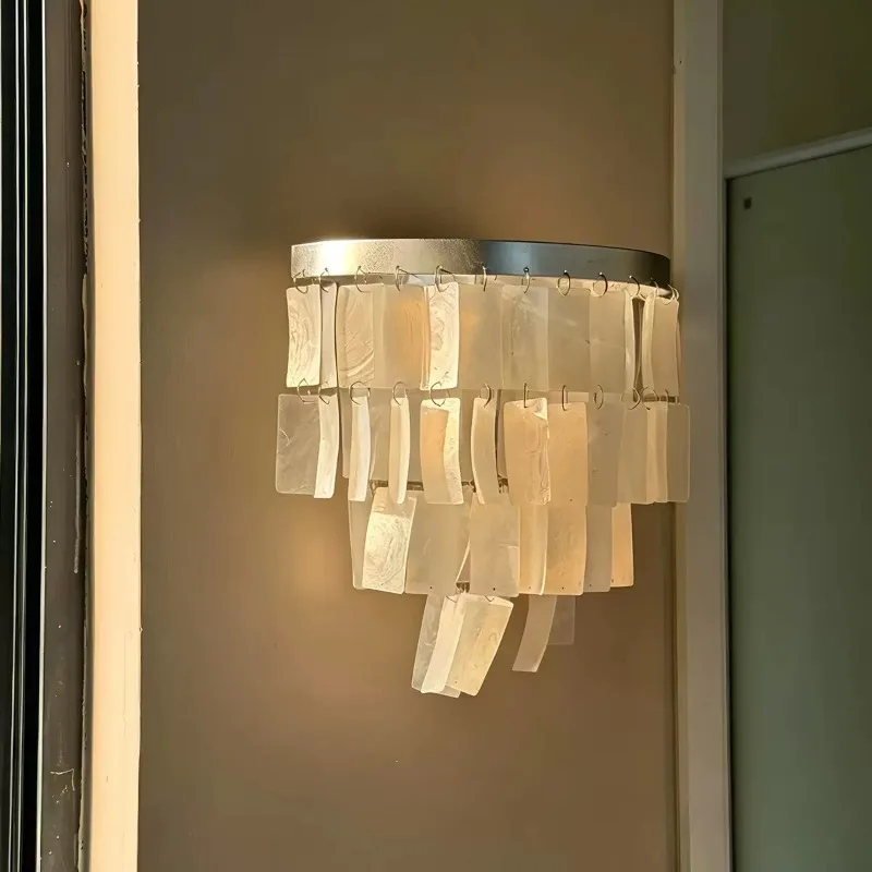French shell wall lamp, retro bedroom bedside designer wind chimes homestay corridor living room decorative background wall lamp