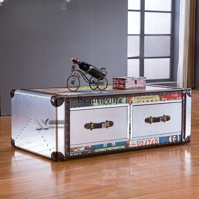 46Industrial style retro tea table box type double coffee table American country furniture