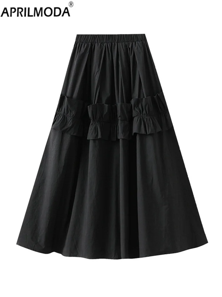 Flor retalhos outono midi longo feminino saia casual estilo francês uma linha balanço plissado fada todos os jogos saias guarda-chuva vintage