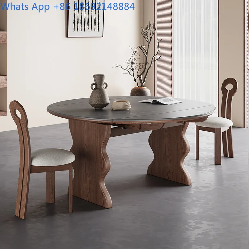 Solid Wood Folding Dining Table Convertible Round Extendable Modern Minimalist American Style for Small Homes 2025 New