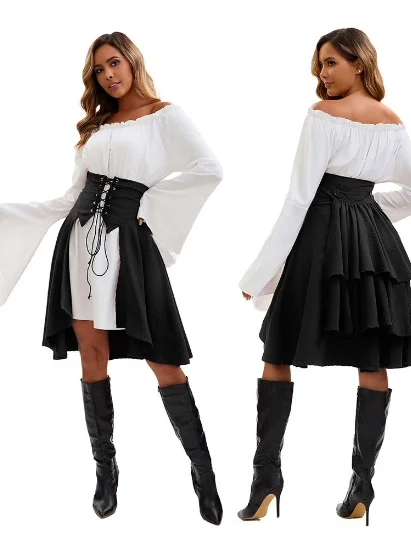Costume da pirata medievale da donna lungo Sve irt rinascimentale Costume da spettacolo teatrale loween Abito cosplay Produttore cinese