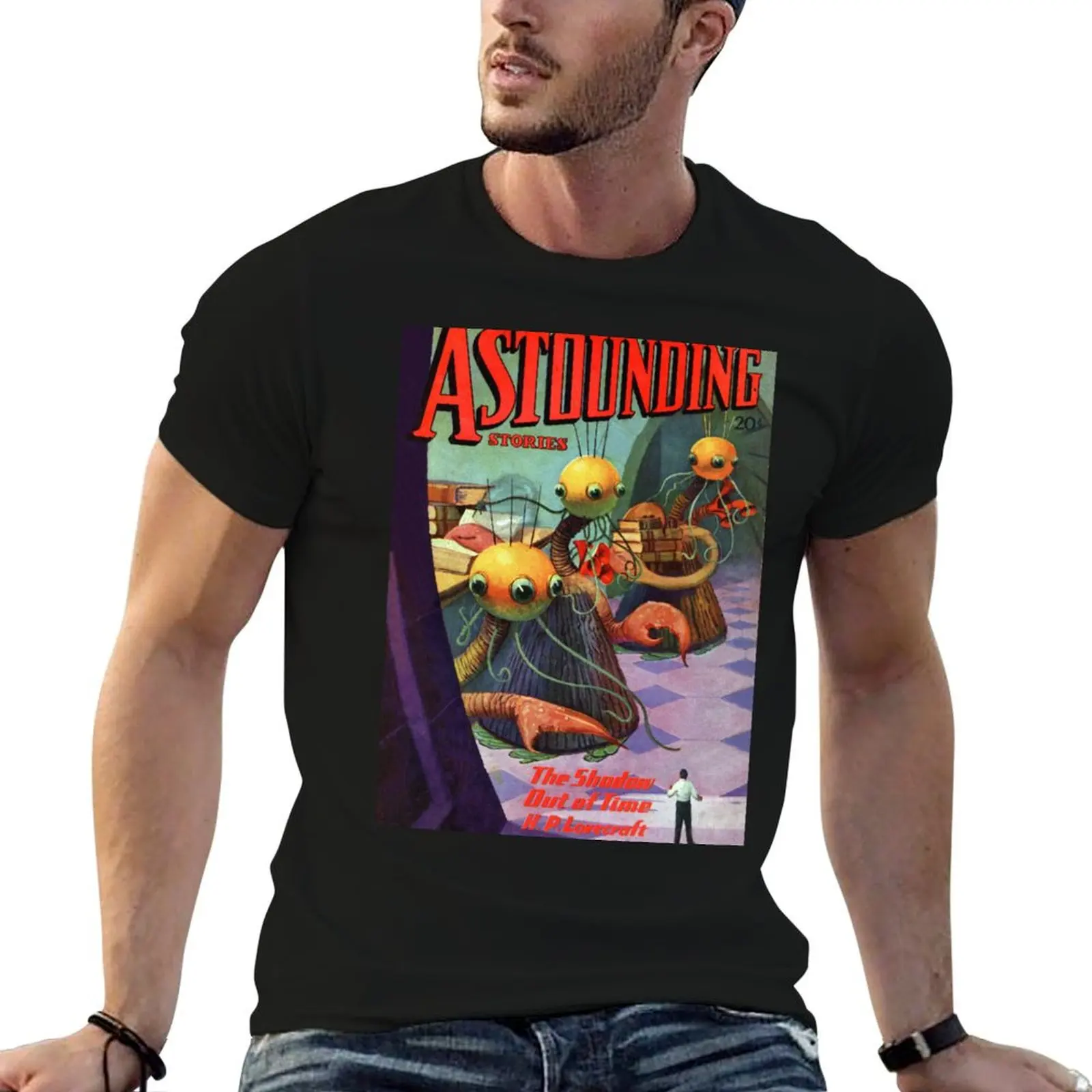 H.P Lovecraft في قصص مذهلة اللب الخيال تي شيرت مطبوعة تي شيرت للرجل مضحك تي شيرت القطن تي شيرت #4