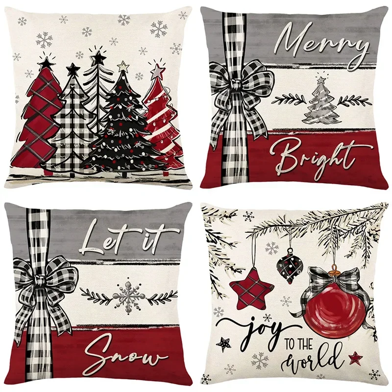 Linen Merry Christmas Pillow Cover 45x45cm Christmas Decorations Pillowcases Home Tree Deer Sofa Cushion Cover New Year Decor