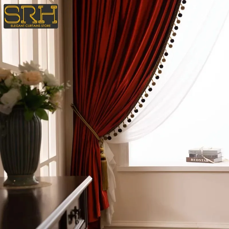 

Nordic Luxury Curtains for Living Room Bedroom High-end Blackout Thick Velvet Burgundy Retro Velvet Decor Custom White Tulle