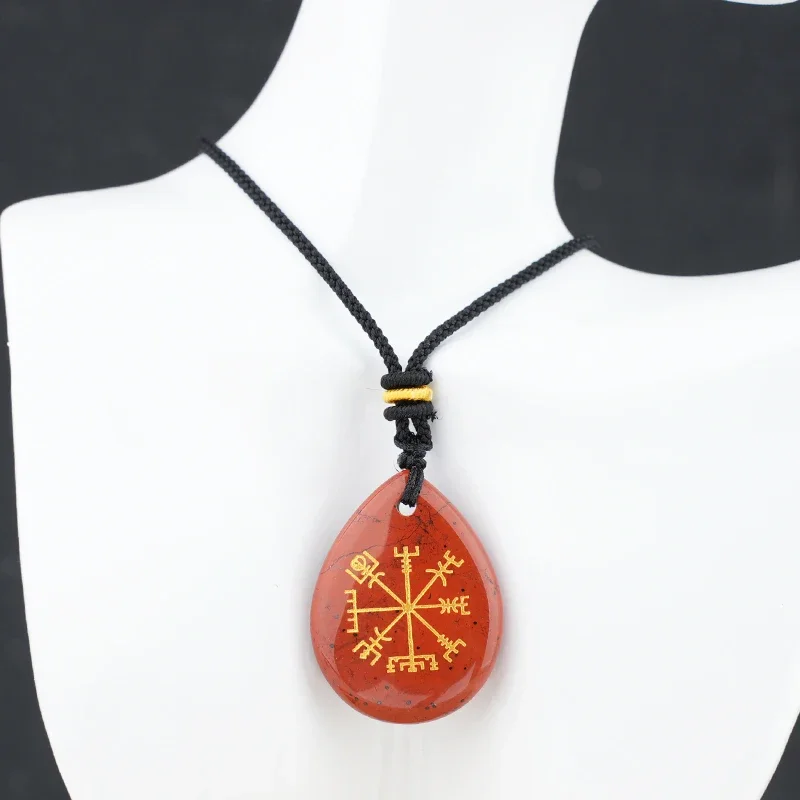 Red Jasper Healing Chakra Crystal Necklace – 25X33MM Teardrop Gemstone Pendant  Adjustable Rope Chain with Craved AIM Logo