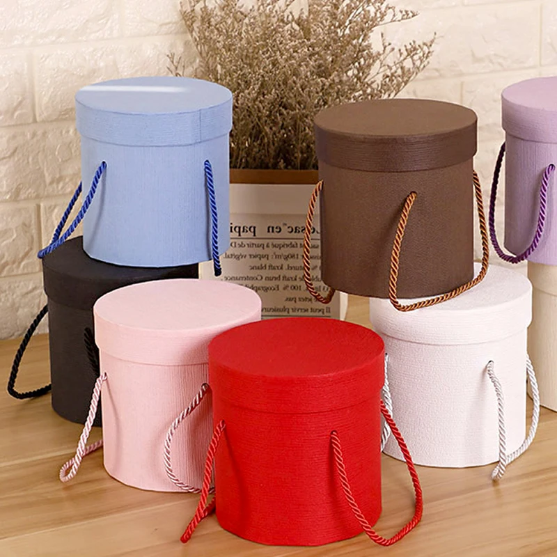 Portable Round Gift Box Creative Flower Hug Bucket Floral Cardboard Packaging Boxes Wedding Party Candy Gift Packing Storage