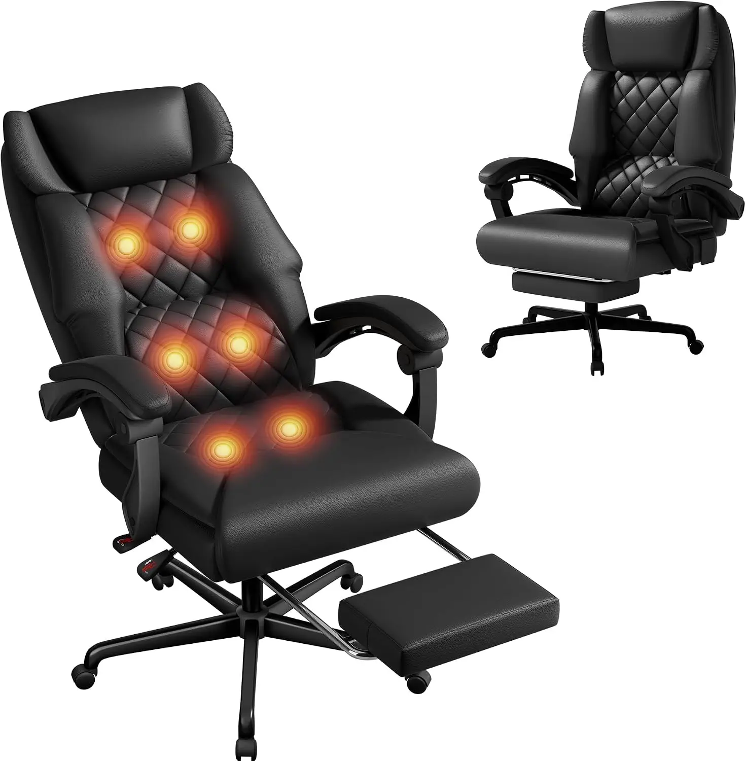 Massage Office Chair with Foot Rest 6 Points Vibration 400LBS Big and Tall Office Chair for Heavy People High Back Reclining Executive Computer Chair for Home Office Desk (Black)