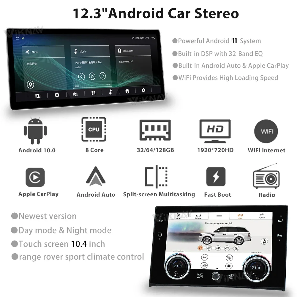 12.3 Inch Android11 Car Radio AC Panel For Land Range Rover L322 V8 2002-2012 Upgrade to 2020 Auto Stereo Multimedia Replacement