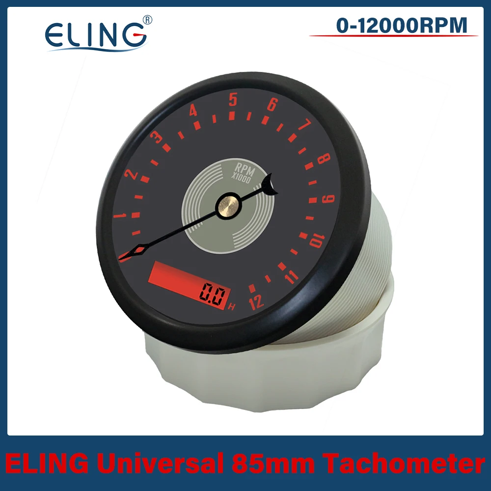 

ELING Newest 9-32V Car 85mm Tachometer 0-8000RPM 0-12000RPM with LED Hourmeter Adjustable for Motorcycle Marine Universal