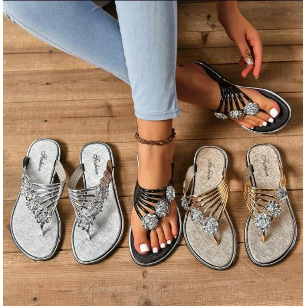 

Women's Slippers Summer Sandals New Flat Silver Women's Shoes Light Slippers Women's Outerwear Casual Flip Flops