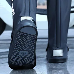 Fashion Black High Tube Shoe Cover Letter Printed Zipper Rainproof Shoe Cover Reusable Non-slip Waterproof Rain Boot Motorcycle