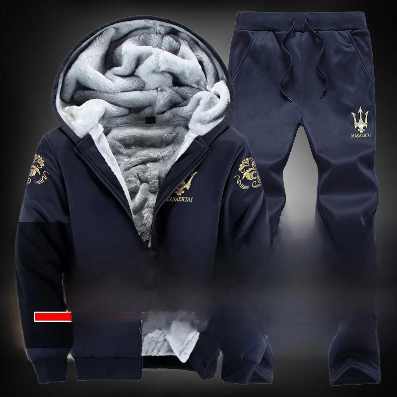 

Thiened Fce Men's Casual Sportswear Set Winter Long Pants Sweatirt Jaet Two-Piece Set Sli Men's Winter Outfit