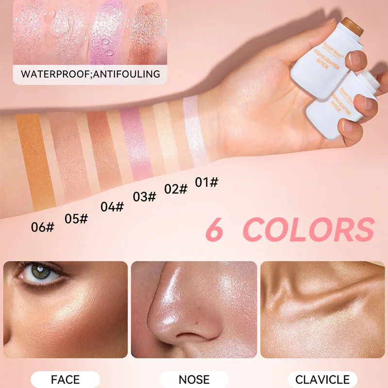 멀티 컬러 페이스 하이라이터 및 블러쉬 스틱 크리미한 부드러운 질감 볼과 코를 위한 반짝이는 광채 효과 빠른 메이크업