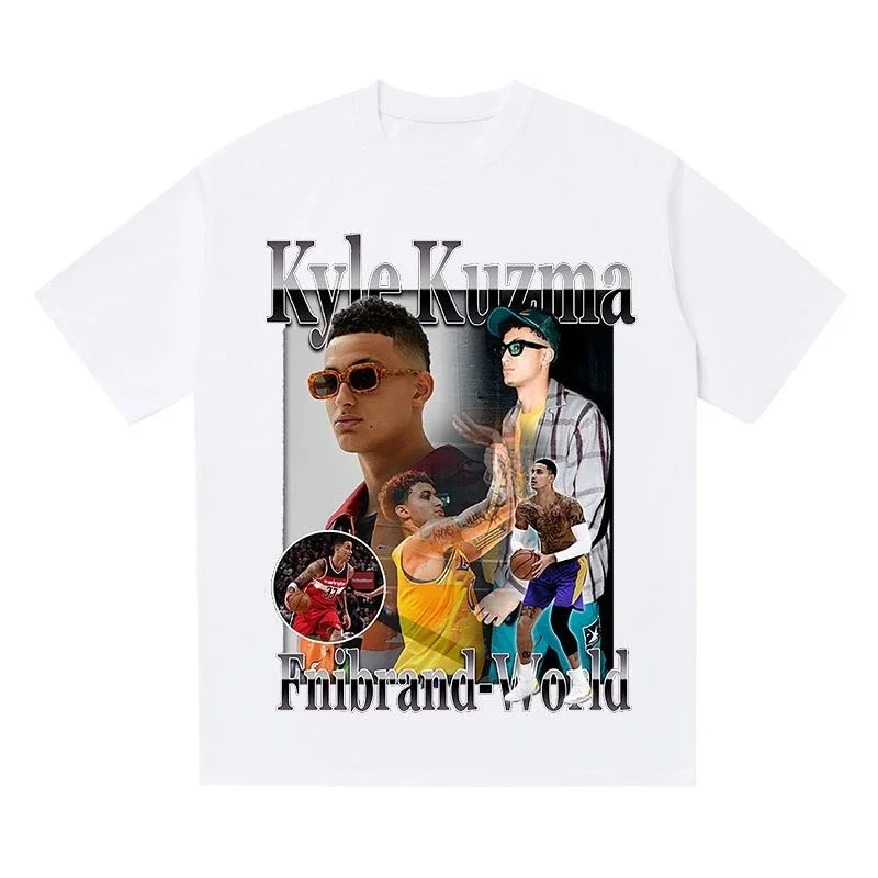 تي شيرت NBA American Kuzma مطبوع من القطن فضفاض بأكمام قصيرة للرجال، قميص كرة سلة رياضي عصري بنصف كم #2