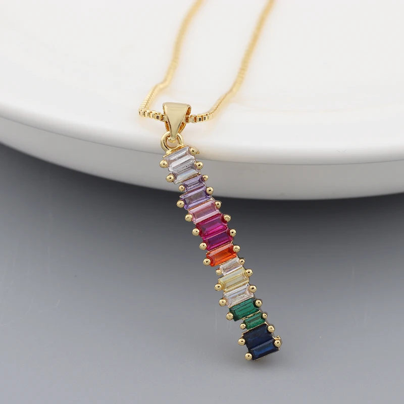 الذهب معبأ قوس قزح قلادة شريط متعدد الألوان الرغيف الفرنسي كونيبك زركونيا حجر طويل المختنق القلائد للنساء بيان مجوهرات