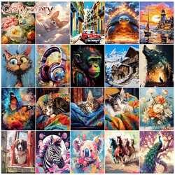 GATYZTORY 60x75cm Painting By Numbers Flower DIY Oil Painting Animals Picture By Numbers Landscape Art Canvas Wall Home Decor